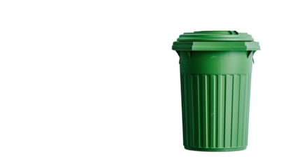 Green trash can, garbage bin single on transparent background
