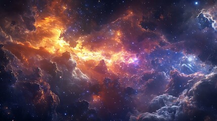 Naklejka premium A vibrant cosmic scene depicting colorful nebulae and stars.