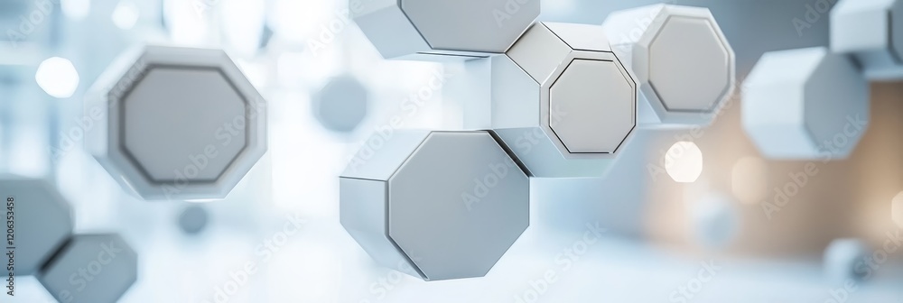 Poster abstract background with white hexagons and soft, dreamlike bokeh. perfect design element