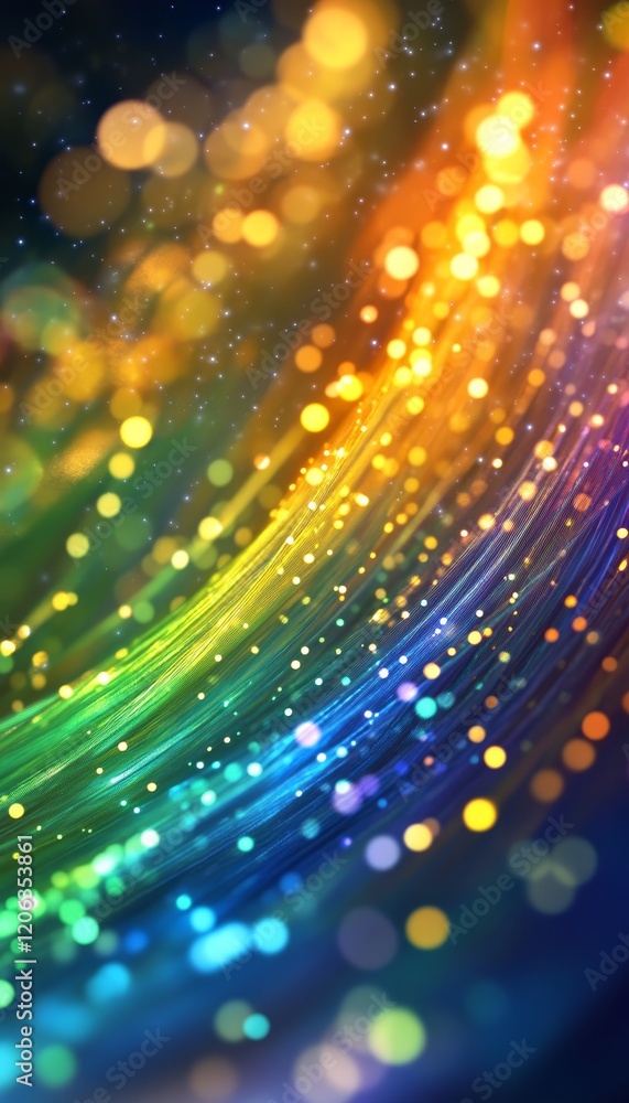 Poster abstract background with rainbow colored lights and bokeh effect, blurred motion, swirling pattern