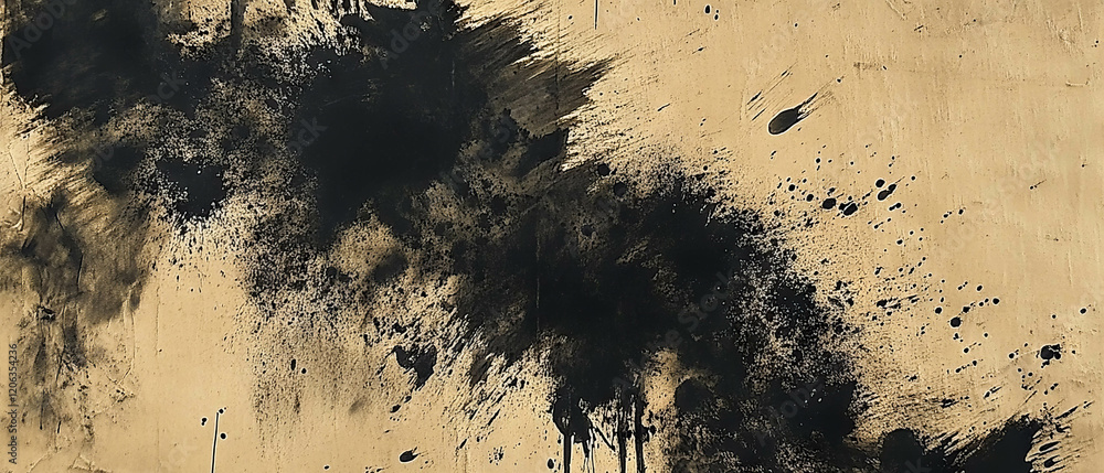 Poster ink smudges and dark marks create an artistic representation on textured kraft paper