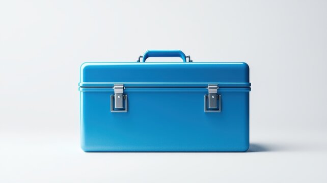 Storage Box Concept. Bright blue toolbox with metal clasps on a light background.