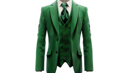 Green suit vest jacket on transparent background