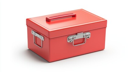 Storage Box Concept. Red storage box with a handle and metal clasps.