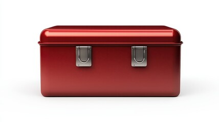 Fototapeta premium Storage Box Concept. Red metal toolbox with a secure latch and a glossy finish.