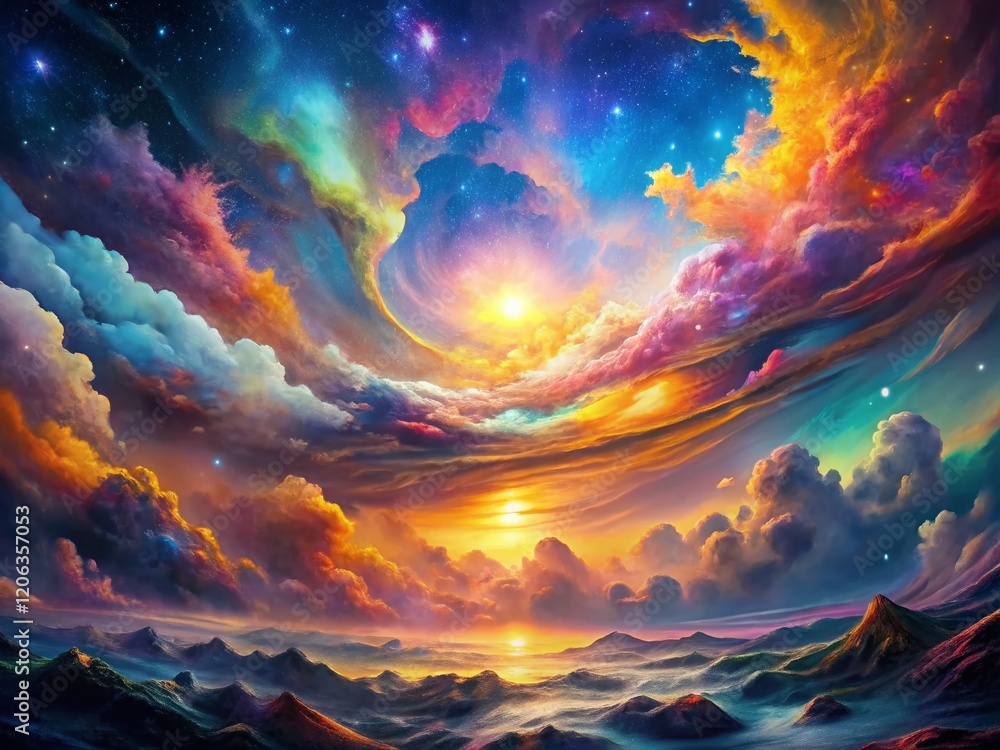 Poster surreal vibrant abstract gradient background - colorful swirling nebula texture