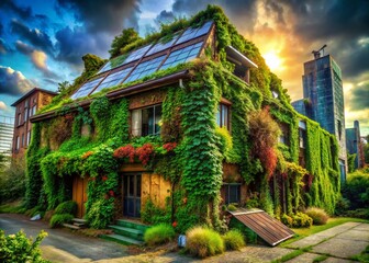 Obraz premium Sustainable Modern Home: Solar Panels & Urban Exploration Photography
