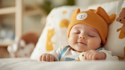 Joyful emotions of a newborn boy laying peacefully in a cozy nursery