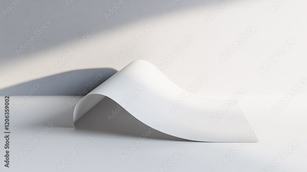 Aufkleber white sheet of paper curling on white surface with soft shadows