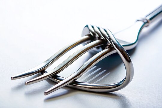 Twisted Metal Fork on White, Eating Disorder Symbol, Overeating Concept