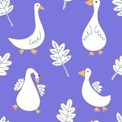 Spring animals seamless goose and easter eggs pattern for wrapping paper and fabrics and linens and kids clothes print and fashion textiles
