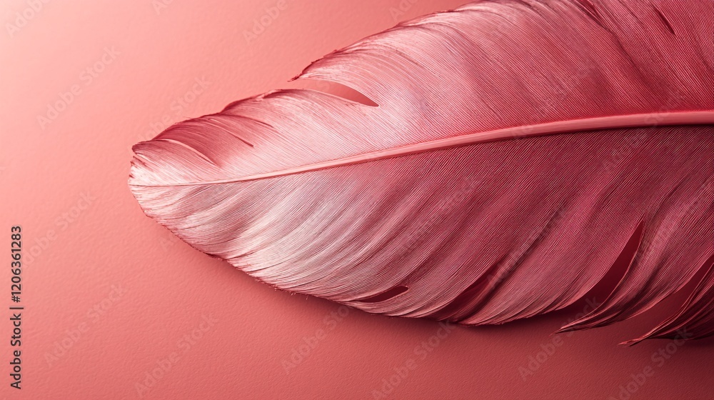 Poster Light pink feather lies on a coral background creating a soft and delicate atmosphere
