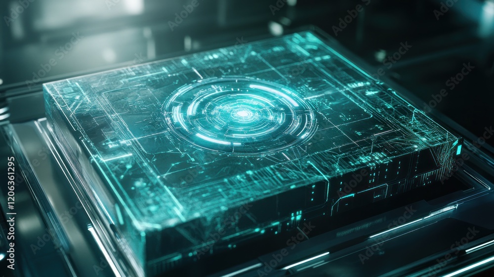 Poster futuristic technology cube displays advanced circuitry