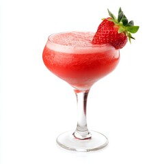 A fruity Strawberry Daiquiri with strawberry garnish, positioned against an isolated white background, abstract art style