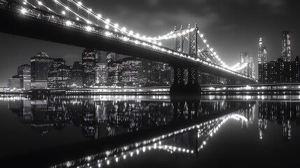 Manhattan Bridge Night Skyline Illuminated Cityscape