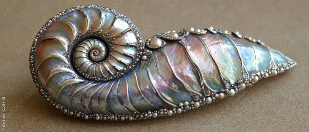 Poster exploration of the intricate texture and spiral shape of a nautilus shell