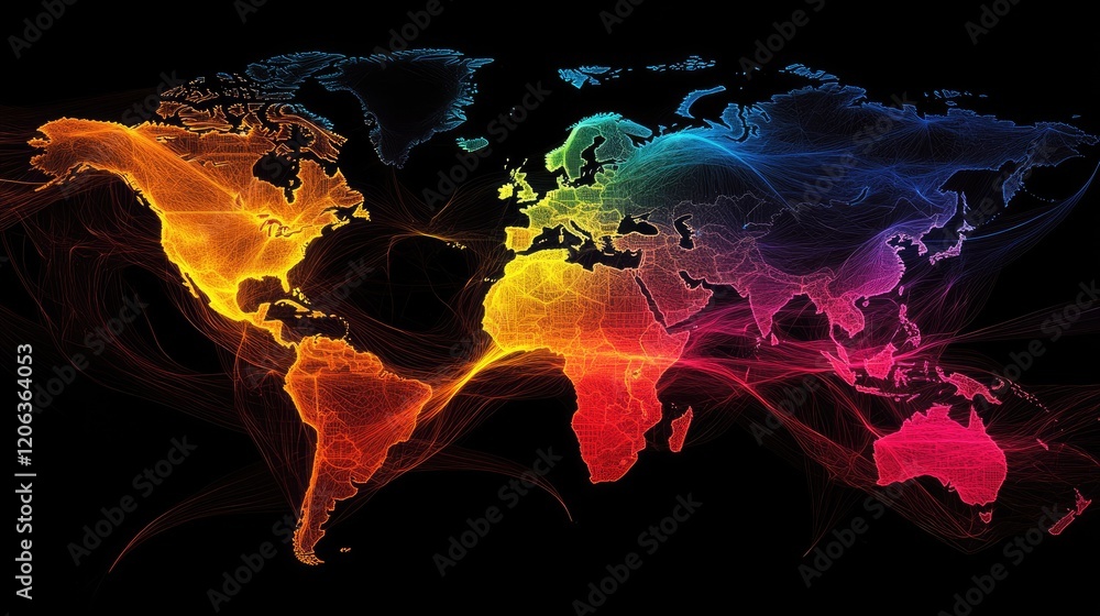 Poster Global Network Connections Illuminated World Map