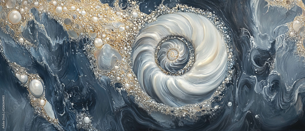 Poster captivating spiral form of a nautilus shell with exquisite pearl-like texture