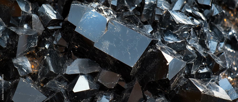 Poster sharp-edged obsidian pieces with glossy texture reflecting light in various angles