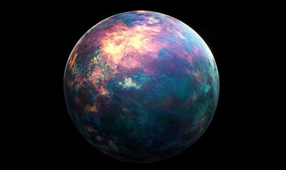 Fototapeta premium A shimmering, crystalline exoplanet with a dazzling array of colors and light reflecting off its surface, celestial body, luminous displays, space background