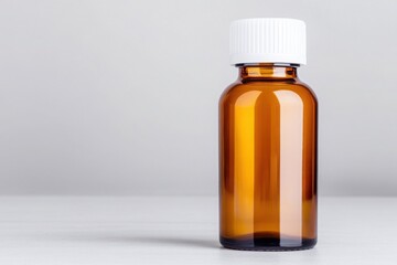 An amber glass bottle with a white cap, ideal for packaging liquids or essential oils, featuring a minimalist design for modern aesthetics.