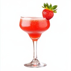 A fruity Strawberry Daiquiri with strawberry garnish, positioned against an isolated white background, pop art style