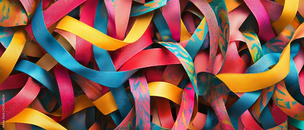 Poster vibrant paper ribbons display colorful textures and patterns for creative projects