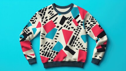 Abstract Geometric Patterned Cream Sweatshirt