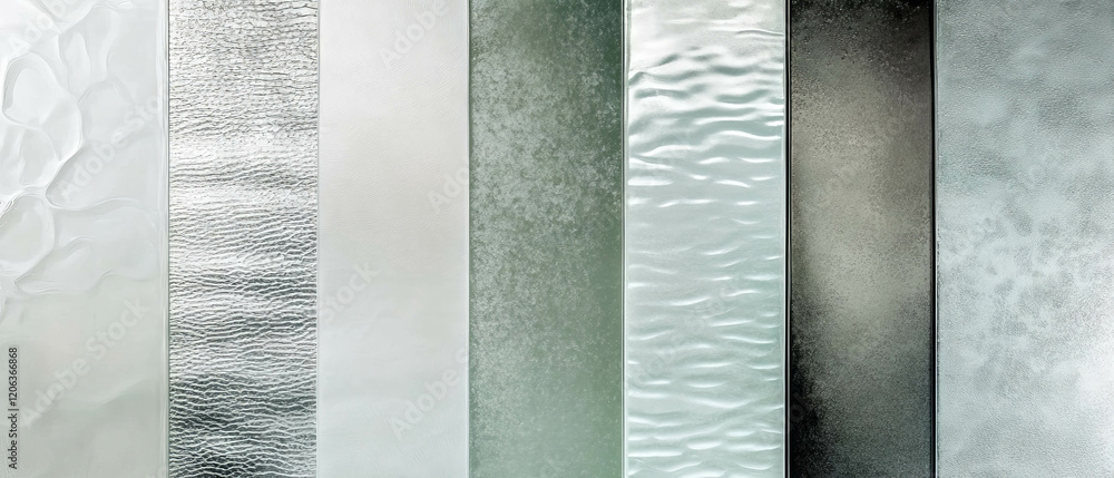 Poster textured glass with varying levels of frosted and clear sections illuminated by light
