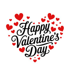 Happy Valentine's day text, hand lettering typography, hearts with pink red. Vector illustration. Invitation, banner, t-shirt. Calligraphy text handwritten background. 14 February.