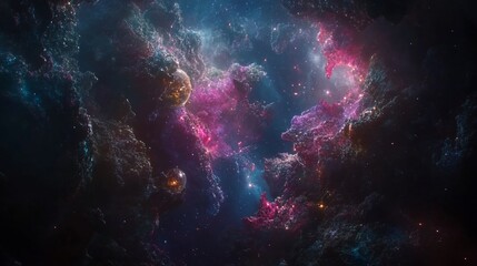Fototapeta premium Cosmic Nebula: A Celestial Tapestry of Pink, Purple, and Blue