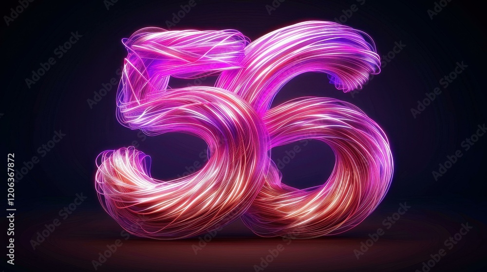 Poster vibrant neon 3d lines form the number , glowing brilliantly against a dark backdrop, creating a stri