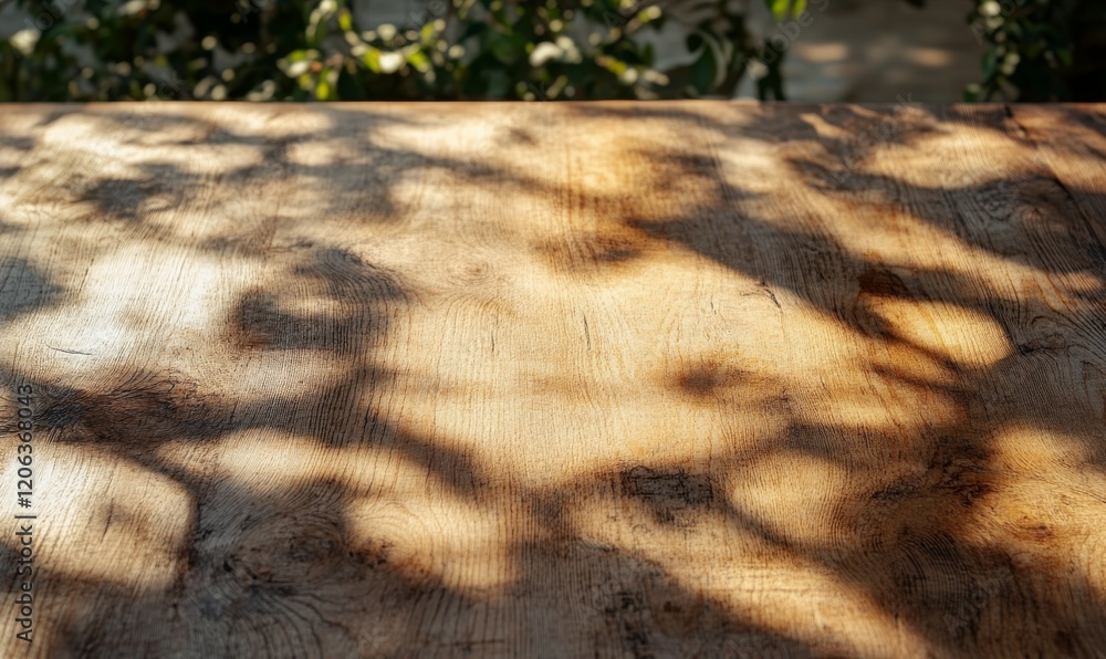 Poster empty table top surface with shadow of tree panoramic view