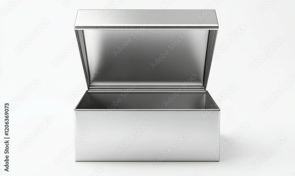 Poster empty silver metal box mock up with clipping path isolated on white background