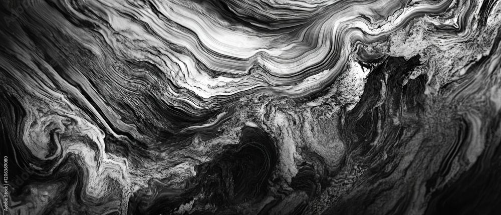 Poster exploring the intricate texture of polished black and white marble with swirling patterns