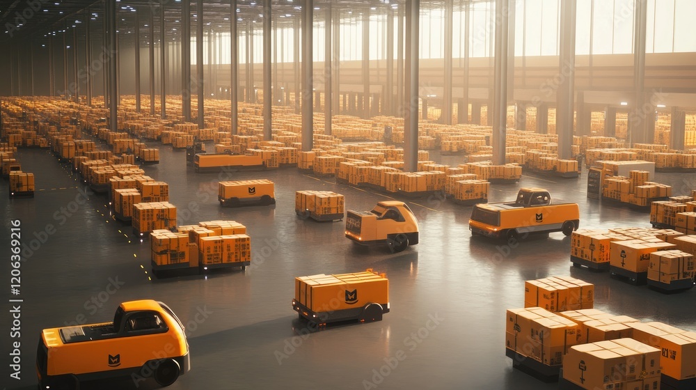 Poster Autonomous Robots Transporting Packages In A Warehouse