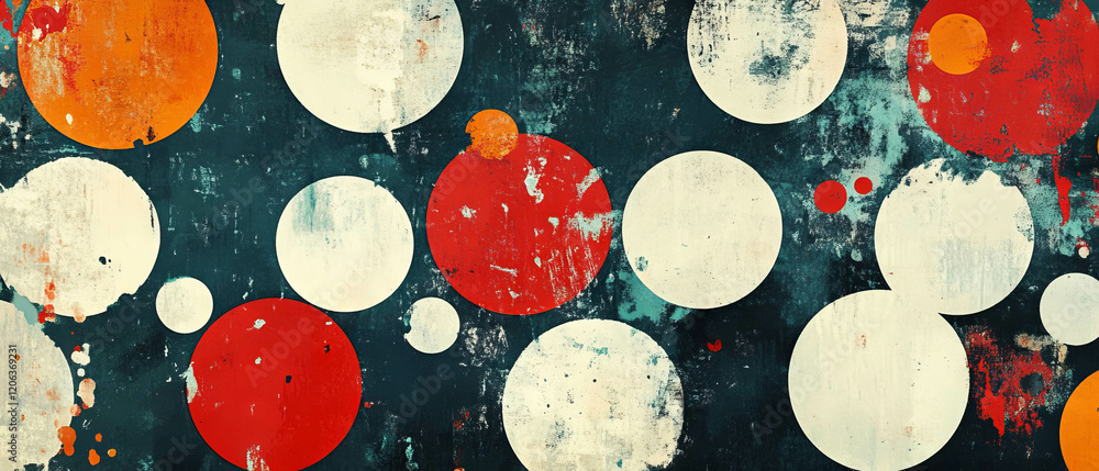 Poster polka dots in varied sizes create a vibrant textured background with contrasting colors