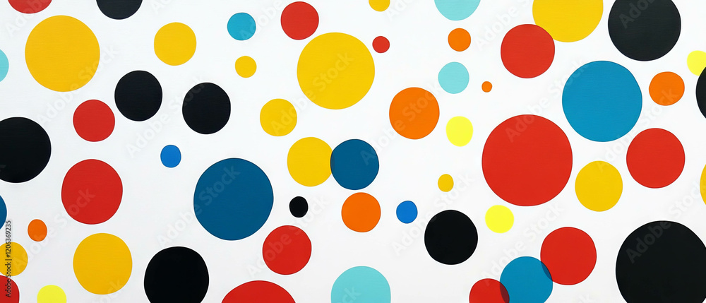Poster polka dots in varied sizes create a vibrant and playful ambiance on a contrasting background