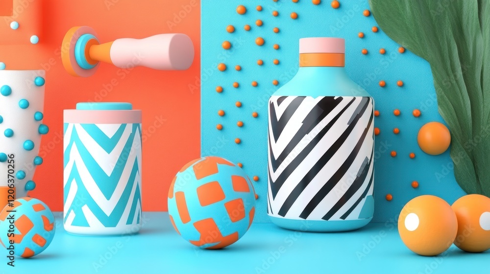 Poster abstract colorful objects arranged in a stylish composition