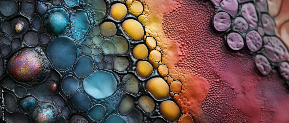 Poster exploring the vibrant texture and colors created by puffy paint on a unique surface