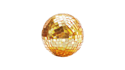 Golden disco ball on transparent background