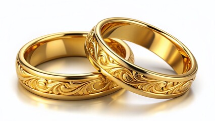 Vintage Wedding Rings with Embossed Flowers - Isolated PNG