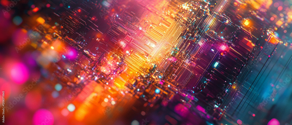 Aufkleber exploring the intricate textures of quantum computing chips and their crystalline circuits