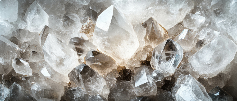 Poster intricate quartz clusters displaying various crystal sizes and textures in natural formation