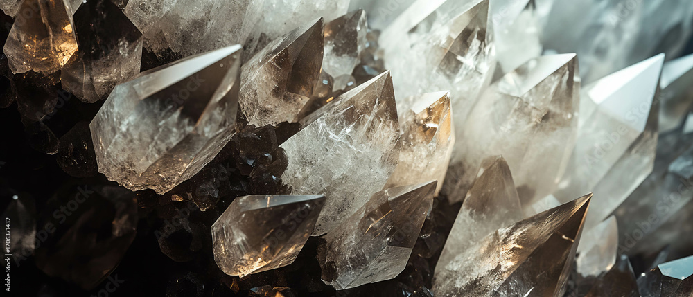 Poster stunning quartz crystal formations with sharp terminations and intricate geometric shapes