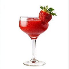 A fruity Strawberry Daiquiri with strawberry garnish, presented against an isolated white background, abstract art style