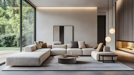 Comfortable and stylish living room with modern furnishings and light.