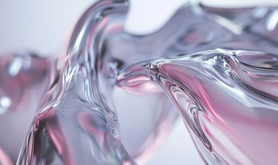 Extreme close-up of silver and pink fluid shapes against a pale gray background