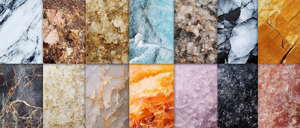Poster quartz textures display a variety of colors and patterns suitable for construction
