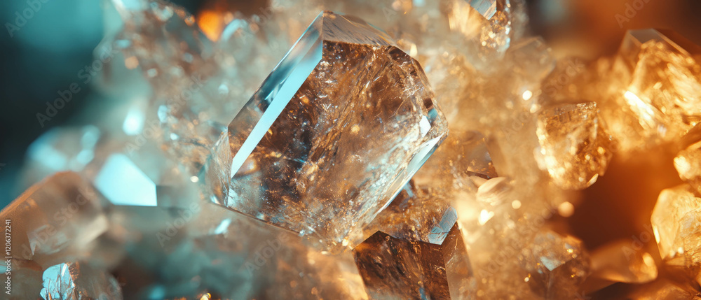 Poster exploring the unique textures of quartz crystal for optical and refractive applications